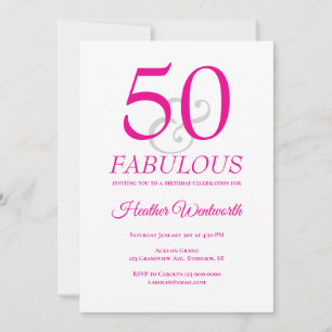Elegant 50 och fantastisk 50-årsdag rosa inbjudningar