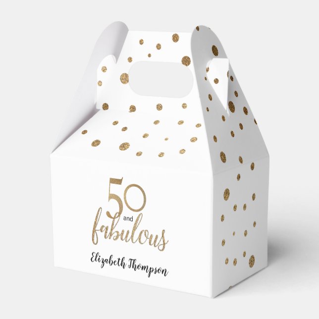 Elegant 50 och fantastiska födelsedagsvita Guld-ko Presentaskar (Baksidan Sidan)