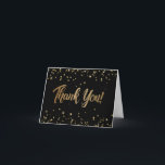 Elegant 50th birthday black gold confetti tack kort<br><div class="desc">Visa tacksamhet i stil med vårt 50:e födelsedagssvarta, faux Guld, Confetti Tack-mappade kort. Det här anpassadet och chicen är perfekten för att tacka dina gäster för att de firar denna milstolpe-födelsedag med dig. Den svarta bakgrunden och guld, konfekti-designen tillför lite elegans och skapar en sofistikerad och minnesvärd uppskattning. Tack för...</div>