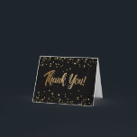 Elegant 50th birthday black gold confetti tack kort<br><div class="desc">Visa tacksamhet i stil med vårt 50:e födelsedagssvarta, faux Guld, Confetti Tack-mappade kort. Det här anpassadet och chicen är perfekten för att tacka dina gäster för att de firar denna milstolpe-födelsedag med dig. Den svarta bakgrunden och guld, konfekti-designen tillför lite elegans och skapar en sofistikerad och minnesvärd uppskattning. Tack för...</div>