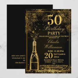 Elegant 50th Birthday Gold Bottle Fizz Inbjudningar