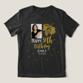 Elegant 50th Birthday Gold Foliage Photo Party T Shirt