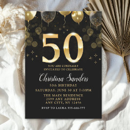 Elegant 50th Birthday Invitation with Gold Ballons Inbjudningar