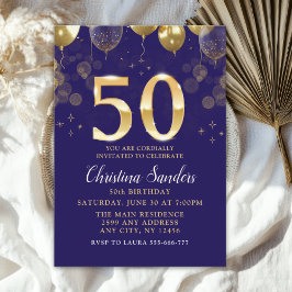 Elegant 50th Birthday Invitation with Gold Ballons Inbjudningar