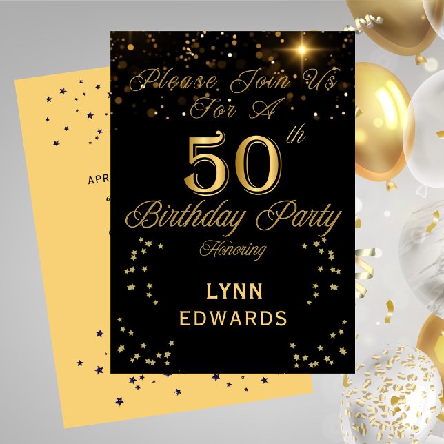 Elegant 50th Birthday Party Invitation Gold Inbjudningar (Elegant 50th Birthday Party Invitation Gold)