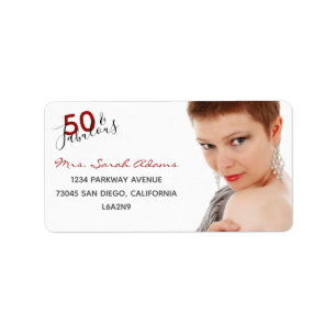 Elegant 50th Fabulous Birthday Photo Red Script Adressetikett