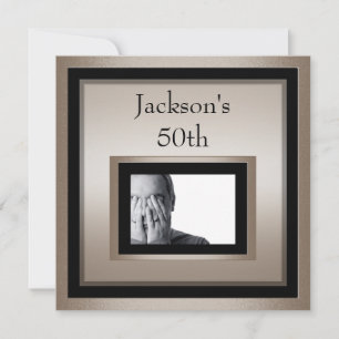 Elegant 50th Male Birthday Bronze Black Photo Inbjudningar