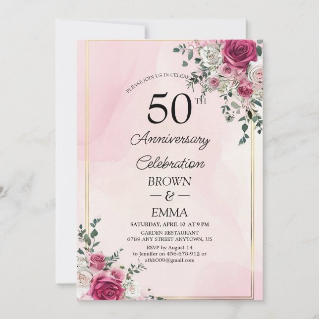 Elegant 50th Wedding Anniversary Floral Celebratio Inbjudningar (Framsida)