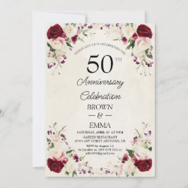 Elegant 50th Wedding Anniversary Floral Celebratio Inbjudningar
