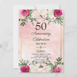 Elegant 50th Wedding Anniversary Floral Celebratio Inbjudningar