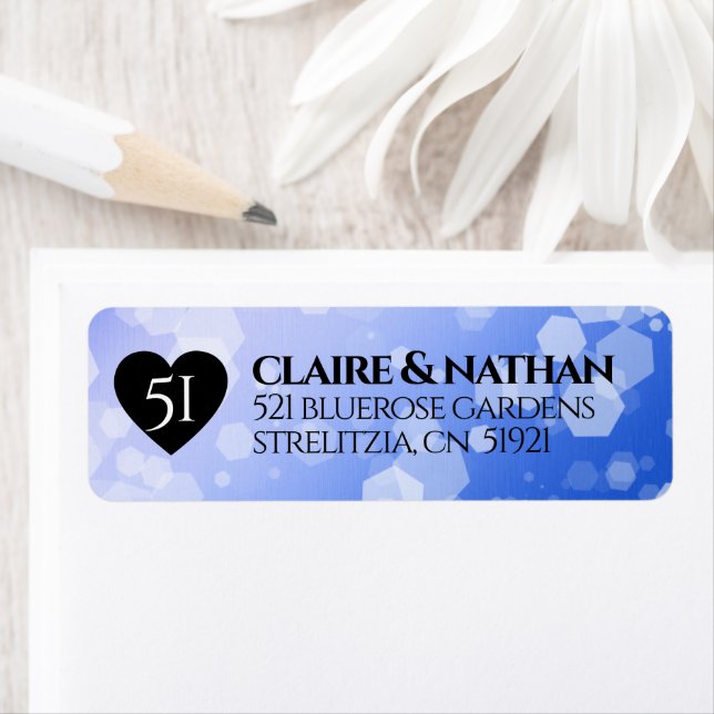 Elegant 51:a årsdagen för Sapphire Bröllop Returadress Etikett (Insitu)