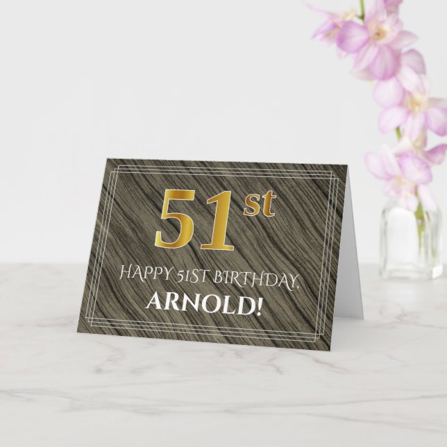 Elegant 51:a födelsedagen: Faux Wood, Faux Guld lo Kort (Orkide)
