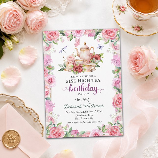 Elegant 51-årsdag Högtidlig Teservering  Inbjudningar (Skapare uppladdad)