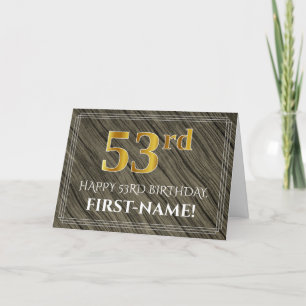 Elegant 53:e födelsedagen: Faux Wood, Faux Guld lo Kort