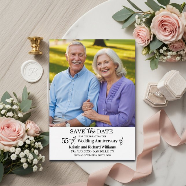 Elegant 55-års bröllopsjubileumsfoto spara datumet (Skapare uppladdad)