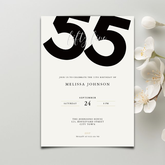 Elegant 55-års födelsedagsinbjudan - Minimal stil Inbjudningar (Skapare uppladdad)