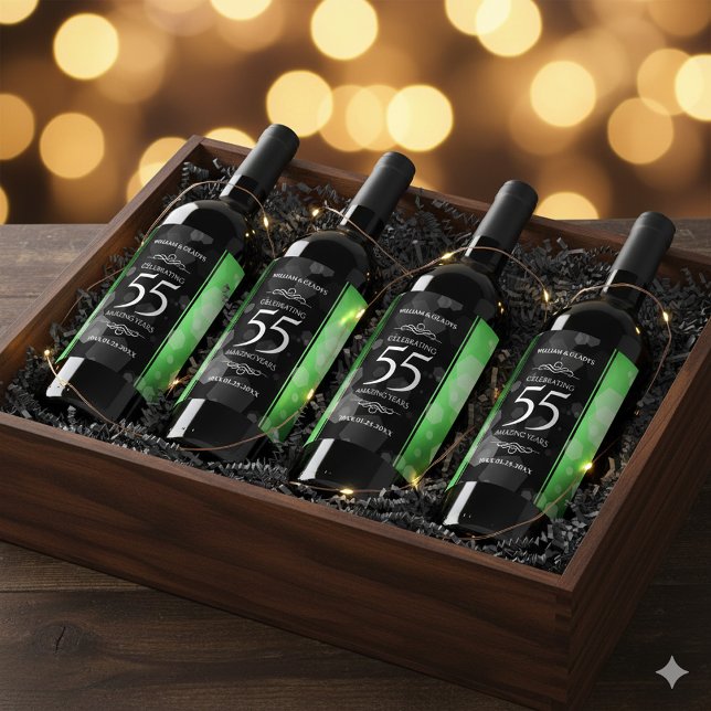 Elegant 55:e Emerald Bröllop-årsdagen Vinflaska Etikett (55th Emerald Wedding Anniversary Wine/Liquor Drink Labels Cover Photo)
