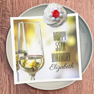 Elegant 55:e födelsedagen Guld Bokeh Vin Glass Par Pappersservett