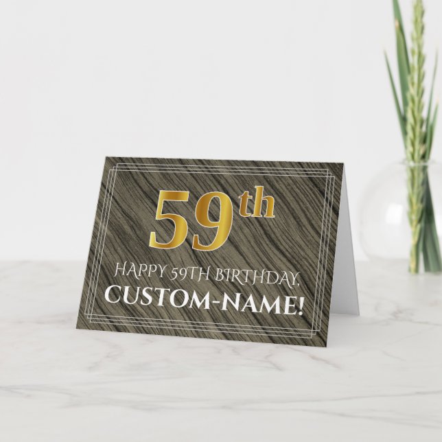 Elegant 59:e födelsedagen: Faux Wood, Faux Guld lo Kort (Framsida)