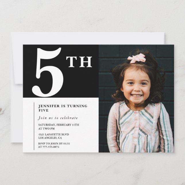 Elegant 5-års inbjudan Svart Chic Foto (Framsida)
