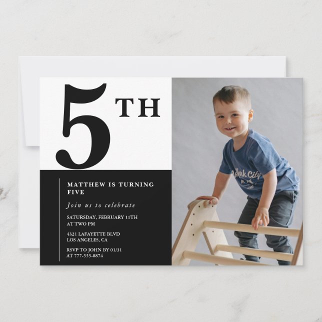 Elegant 5-års inbjudan Svart Chic Modern  (Framsida)