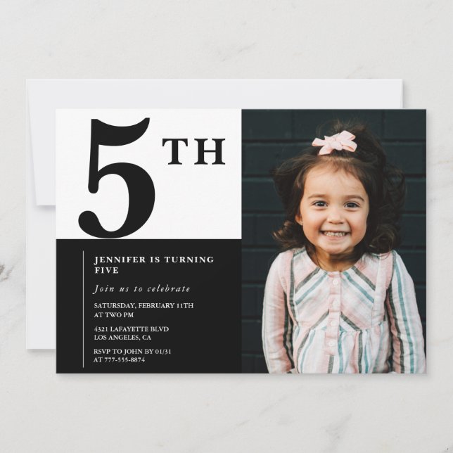 Elegant 5-års inbjudan Tjej Chic Foto (Framsida)