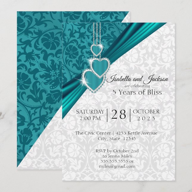 Elegant 5-årsjubileumsdesign inbjudningar (Fram/baksida)