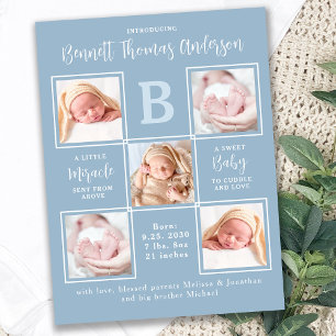 Elegant 5 Fotokollage Newborn Pojke Birth Meddelande Vykort