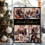 Elegant 5 Photo Collage Merriest jul Julkort<br><div class="desc">Modern Calligraphy Script Black och Guld 5 Photo Collage God jul Helgdag Card för Elegant. Den här snygga, minimalistiska, viskösa 5 (5) fotokortmallen Julhälsningar ett söt-rutnätsfotokollage och säger "God jul"! Texten "God jul" i hälsning är skriven i ett vackert handskrivet skript som snabbt byts ut mot svan-typografi eller kalligrafiskript i...</div>