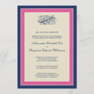 Elegant 5x7 Fuchsia/Navy Bröllopsinbjudan Inbjudningar