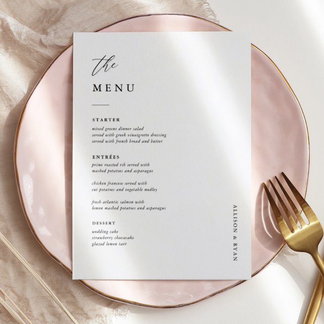 Elegant 5x7-tums Bröllop-meny-kort med platt meny (Skapare uppladdad)