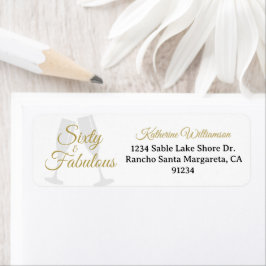 Elegant 60 and Fabulous Birthday Party White Gold  Returadress Etikett