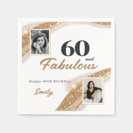 Elegant 60 and Fabulous Gold Photo Birthday Party Pappersservett