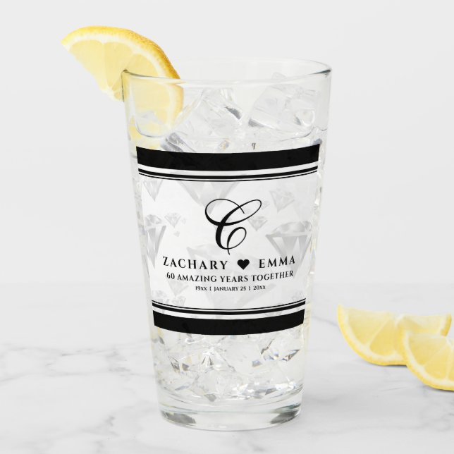 Elegant 60-års 75-års Diamant Bröllopsjubileum Glaskopp (Framsida Ice)