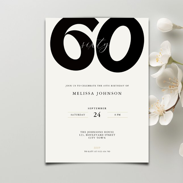 Elegant 60-års födelsedagsinbjudan - Minimal stil Inbjudningar (Skapare uppladdad)