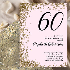 Elegant 60-års födelsedagsinbjudan Rosa Guld Glitt Inbjudningar