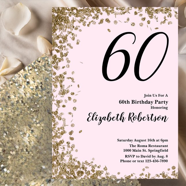 Elegant 60-års födelsedagsinbjudan Rosa Guld Glitt Inbjudningar (Skapare uppladdad)