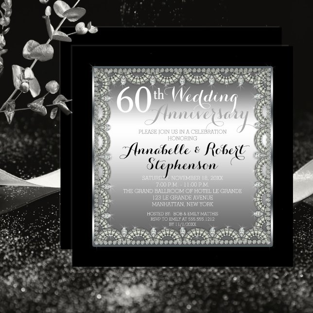 Elegant 60-års silver- och diamantjubileum inbjudningar (Skapare uppladdad)