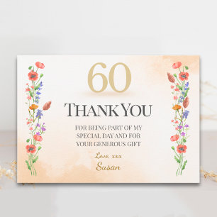 Elegant 60-årsdag - Blommig vildblomsdesign Tack Kort