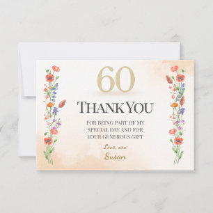 Elegant 60-årsdag - Blommig vildblomsdesign Tack Kort
