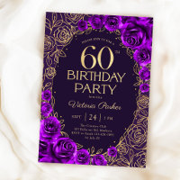 Elegant 60-årsdag Lila Guld Blommig