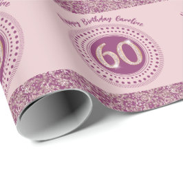 Elegant 60-årsdag Rose Guld Glitter & Ränder Presentpapper