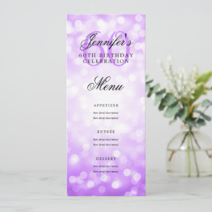 Elegant 60 Birthday Menu Lila Bokeh Ljus Inbjudningar