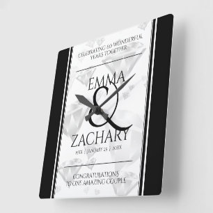 Elegant 60:e årsdagen 75:e Diamond Bröllop Fyrkantig Klocka