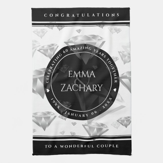 Elegant 60:e årsdagen 75:e Diamond Bröllop Kökshandduk (Vertikal)