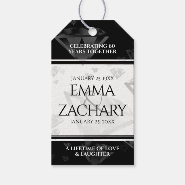 Elegant 60:e årsdagen 75:e Diamond Bröllop Presentetikett (Framsidan)