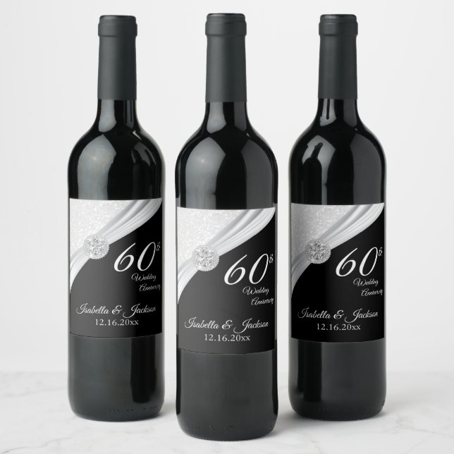 Elegant 60:e årsdagen / 75:e Diamond Glitter Vinflaska Etikett (Flaskor)