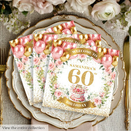 Elegant 60:e blöjor med Guld Blommigt Glitter Pappersservett