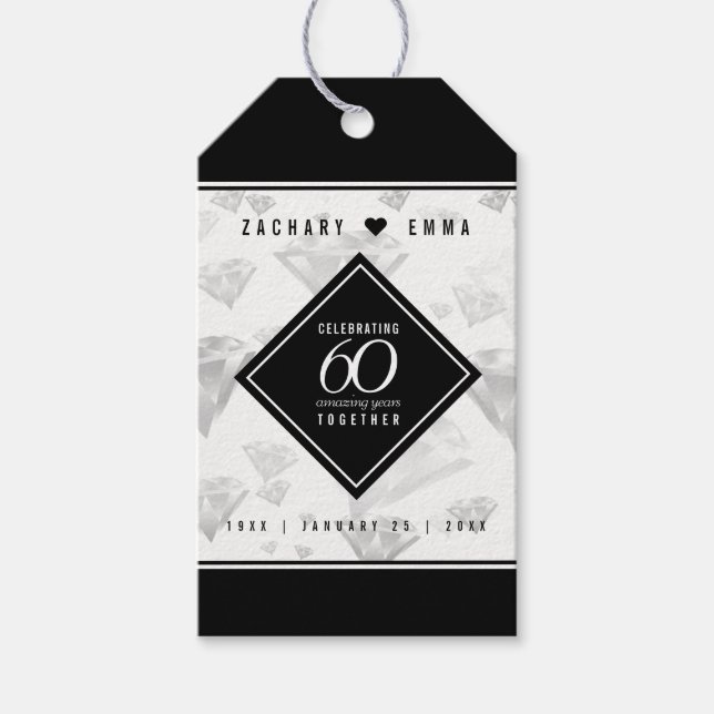 Elegant 60:e Diamond Bröllop-årsdagen Presentetikett (Framsidan)