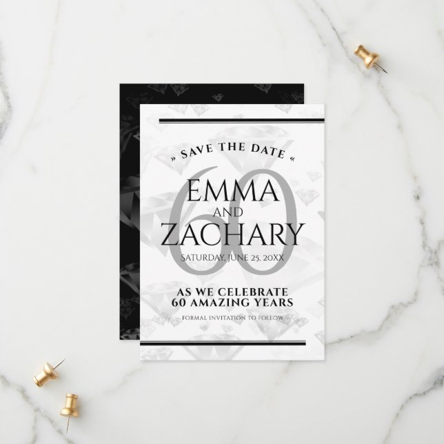 Elegant 60:e Diamond Bröllop-årsdagen Spara Datumet (Fram/Back In Situ)